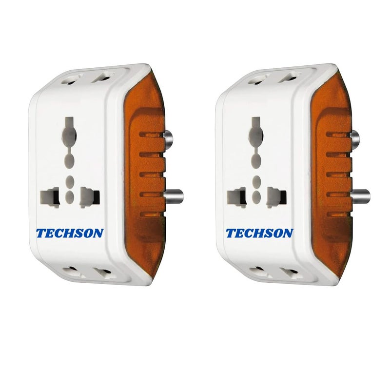 TECHSON TECHSON 6A 3 Pin Multi Plug Socket Travel Adapter with Universal Socket 3 Pin Multi Plug Extension Socket Pack of 8 White and Red  - Image 1