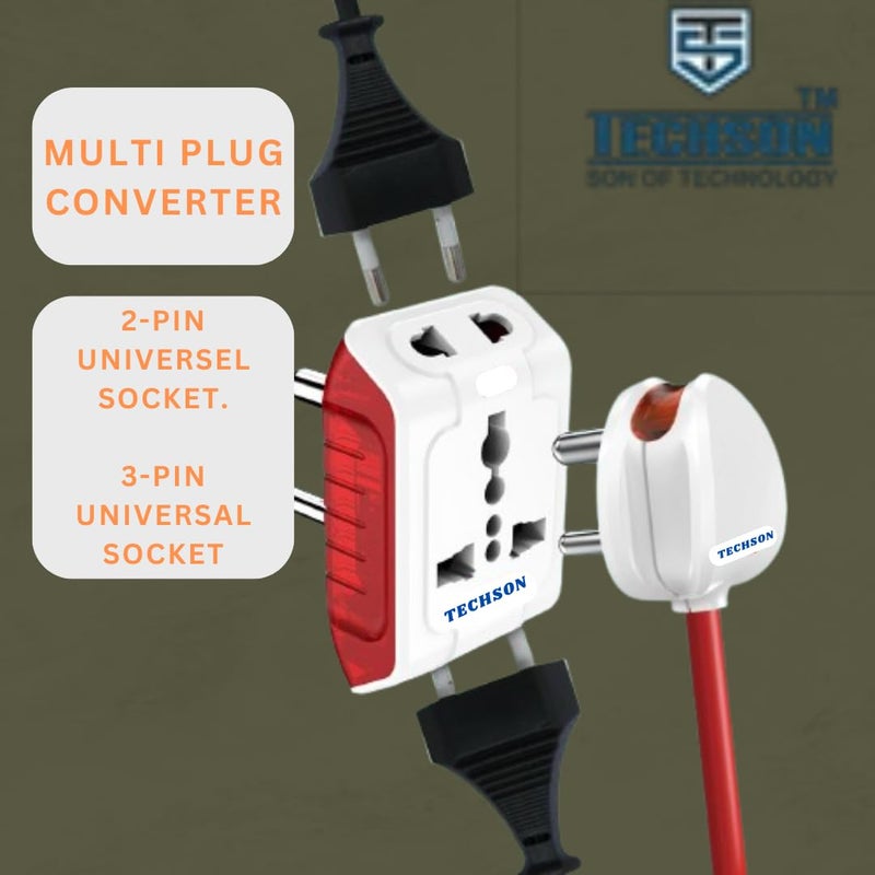 TECHSON TECHSON 6A 3 Pin Multi Plug Socket Travel Adapter with Universal Socket 3 Pin Multi Plug Extension Socket Pack of 8 White and Red  - Image 5