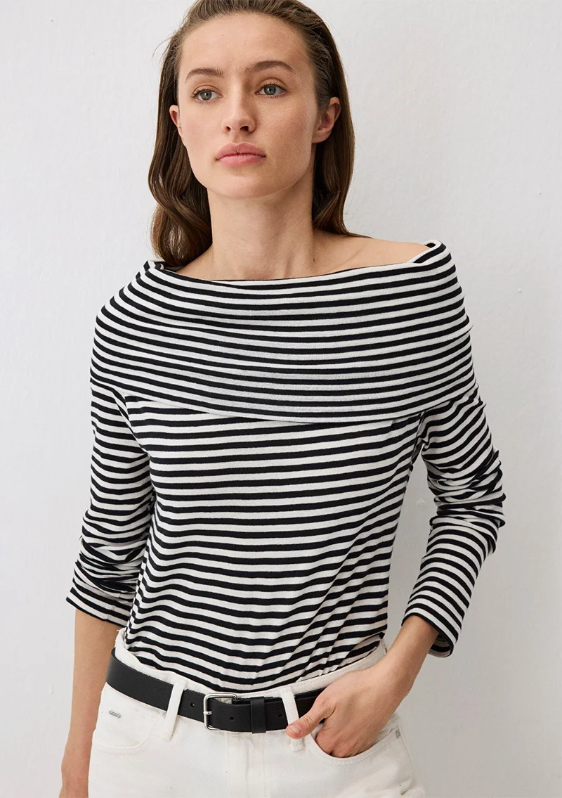 MAVI Black Striped Shoulder Detail Long-Sleeve T-Shirt