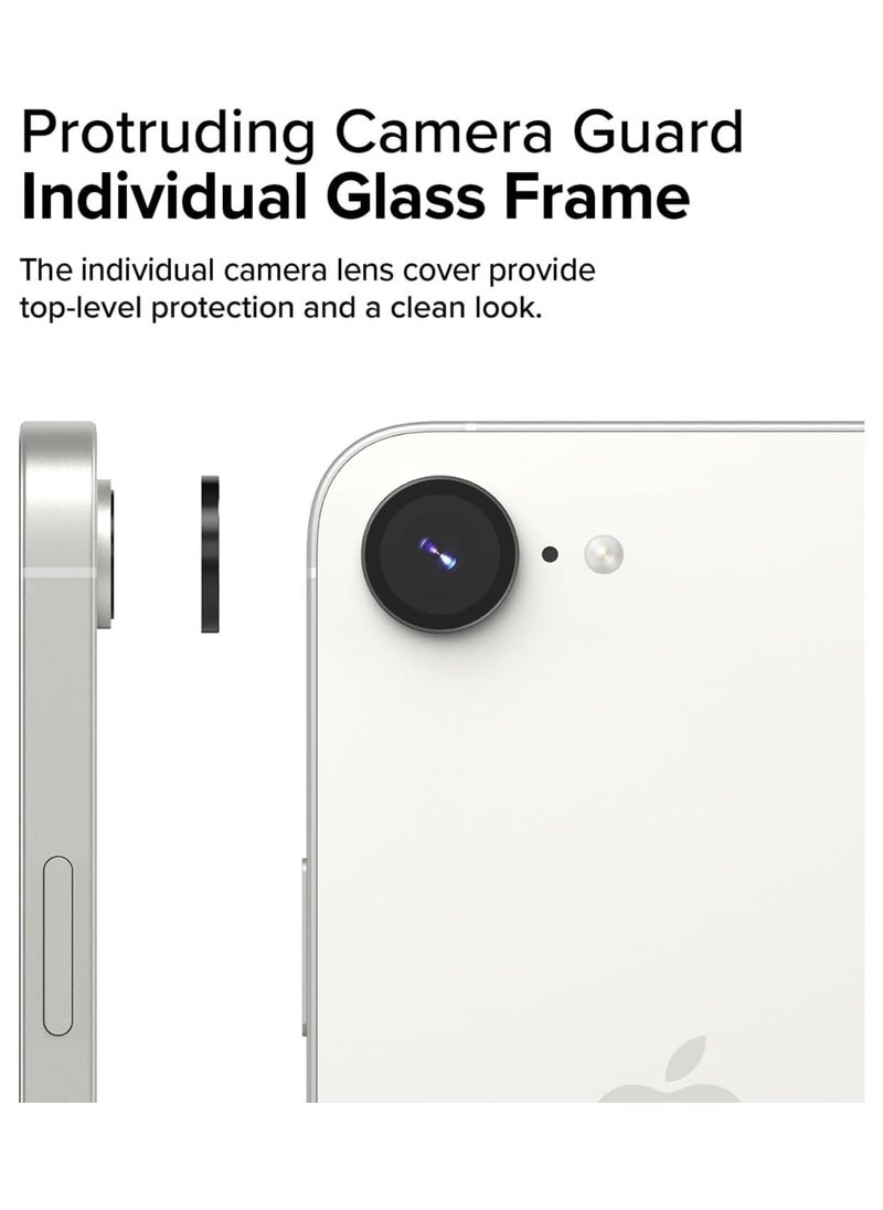 Compatible for iPhone 16e/SE4 Camera Lens Protector, One-Step Installation Tray Individual Metal Ring Tempered Glass Cover CD Pattern Case Friendly - Silver - Image 4