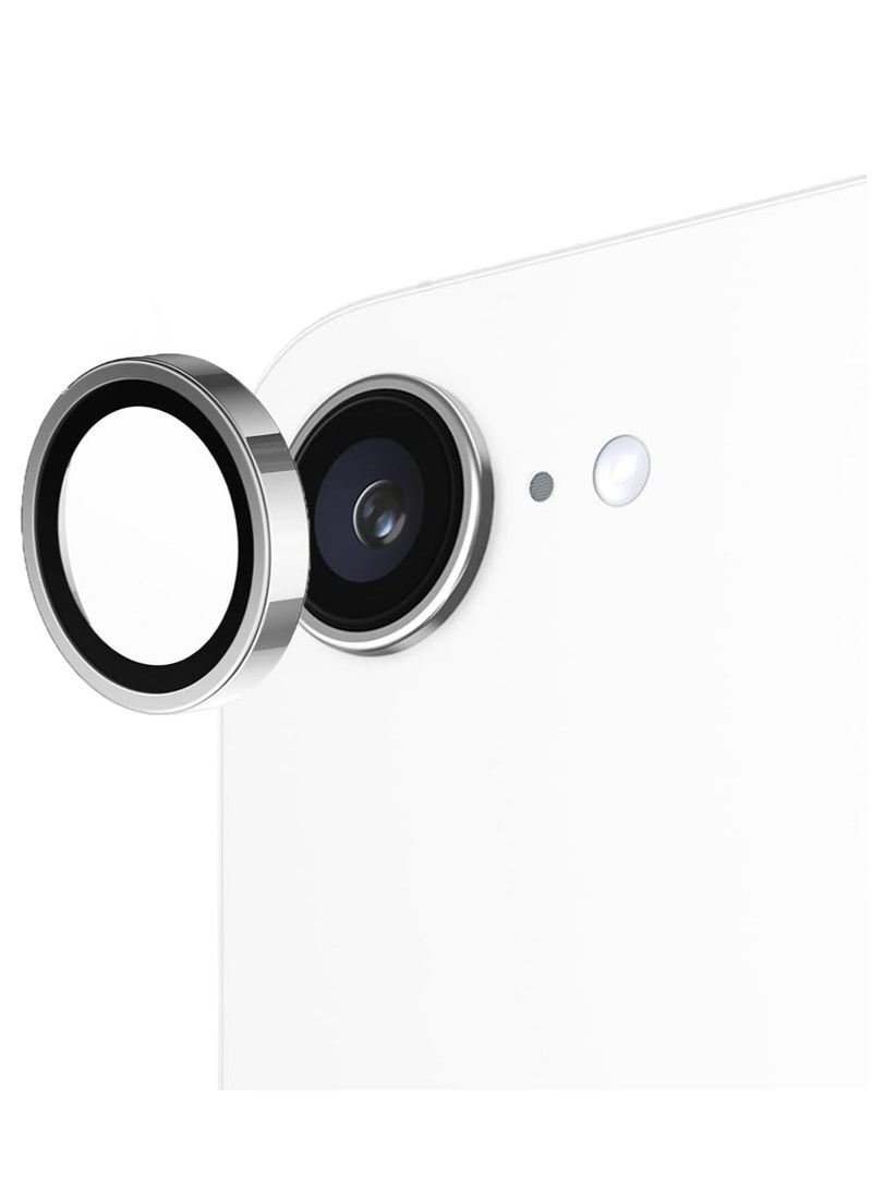 Compatible for iPhone 16e/SE4 Camera Lens Protector, One-Step Installation Tray Individual Metal Ring Tempered Glass Cover CD Pattern Case Friendly - Silver - Image 2