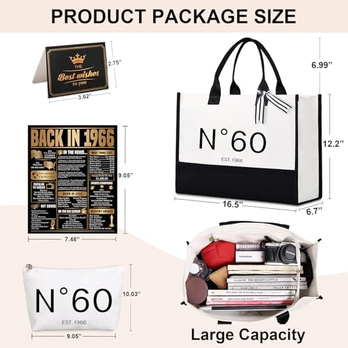 Lamyba 60th Birthday Gifts for Women, 60s Birthday Decorations for Her/Wife/Mom/Grandma, Back in 1966 Poster, no 60 Tote Bag - Image 3