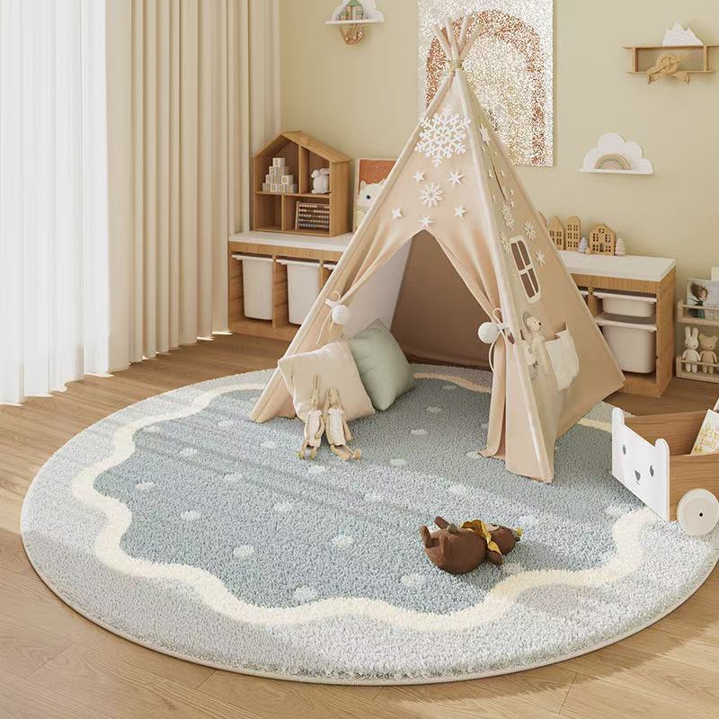 Cream Faux Cashmere Round Rug for Living Room Bedroom Entryway - Large Area Floor Mat