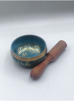 Alpine Crystals UAE Authentic Himalayan Singing Bowl Single Set Vibrant Teal Design Handcrafted in Nepal Small (191 grams) Includes Traditional Wooden Striker  - Image 2