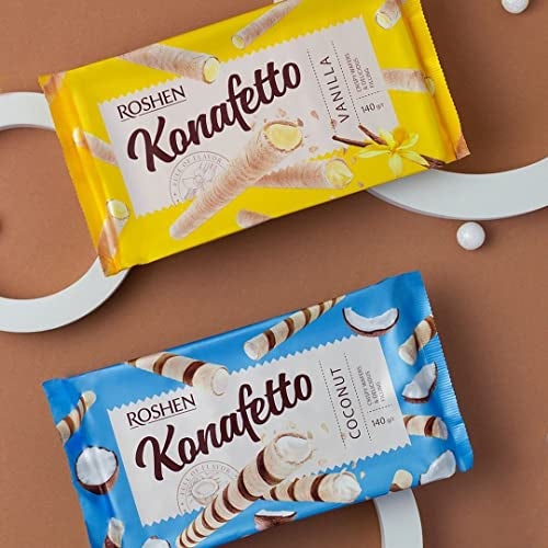 Roshen Konafetto Vanilla Flavor – Crispy Wafer Rolls with Creamy Vanilla Filling – 140g/4.94oz - Pack of 1 - Image 2