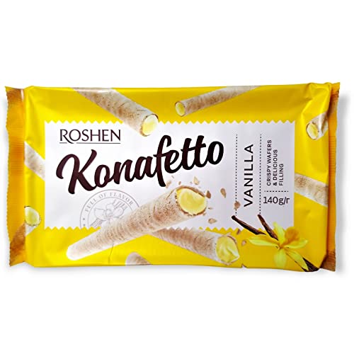 Roshen Konafetto Vanilla Flavor – Crispy Wafer Rolls with Creamy Vanilla Filling – 140g/4.94oz - Pack of 1 - Image 1