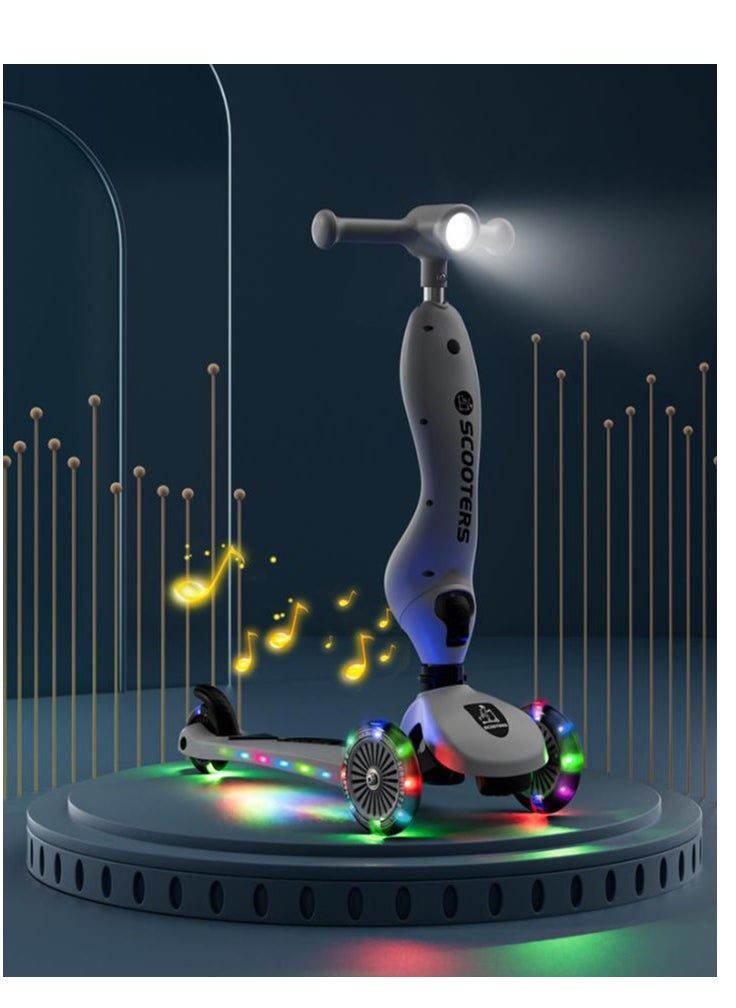 Generic Kids Kick Scooter, 3 Wheel Kids Scooter with Height Adjustable Handle, Flashing Wheels  Music Pedal Light for Boys and Girls, Flash Ride On Scooter for Toddler Age 2-6 Years (Modern Grey)  - Image 3