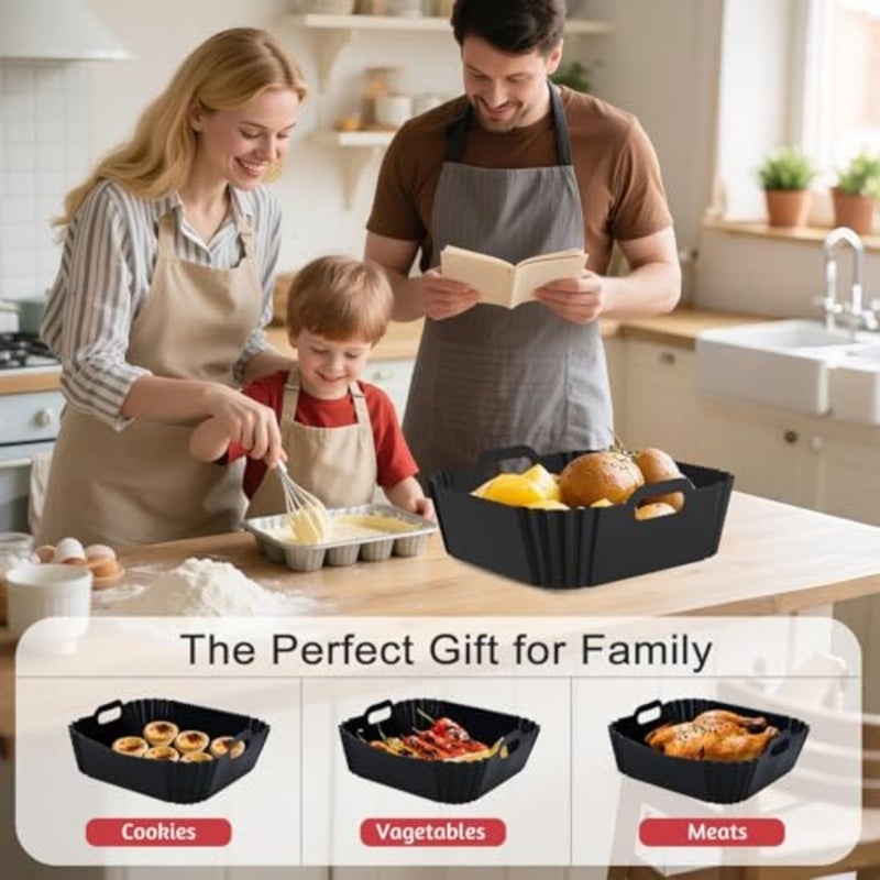 2Pack Air Fryer Silicone Liners, Reusable Square Basket Baking Tray for 4-6Qt Air Fryer, Oven, Microwave, Food Grade Non-Stick Cooking Accessories, Large Air Fryer Mats - Image 2