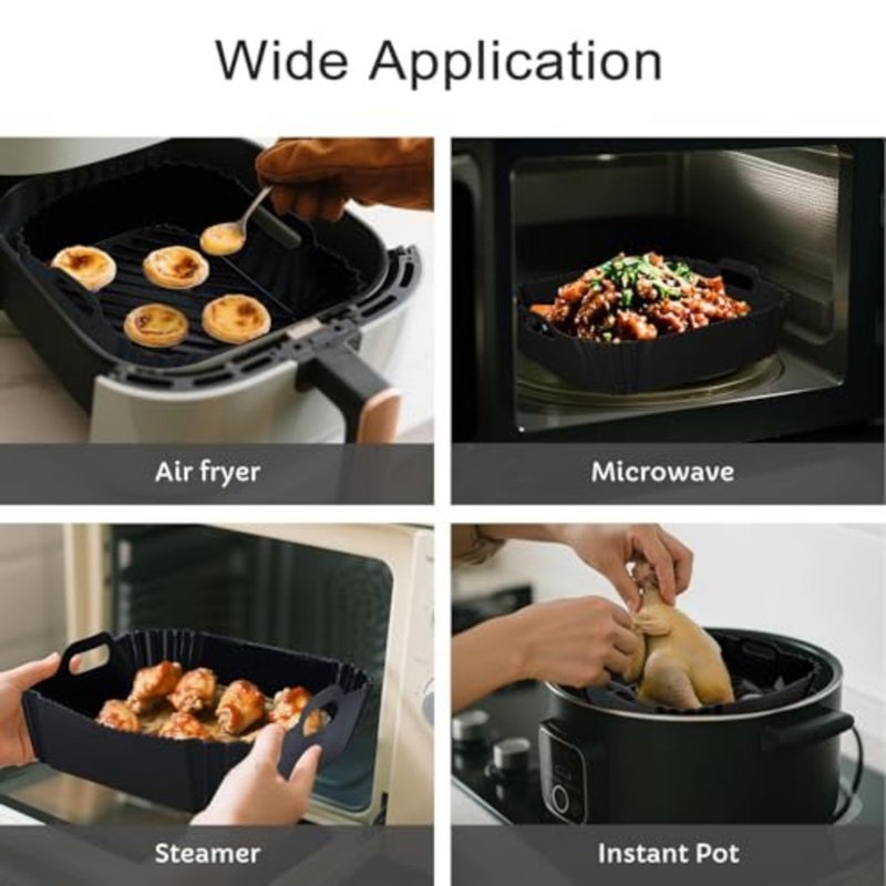 2Pack Air Fryer Silicone Liners, Reusable Square Basket Baking Tray for 4-6Qt Air Fryer, Oven, Microwave, Food Grade Non-Stick Cooking Accessories, Large Air Fryer Mats - Image 5