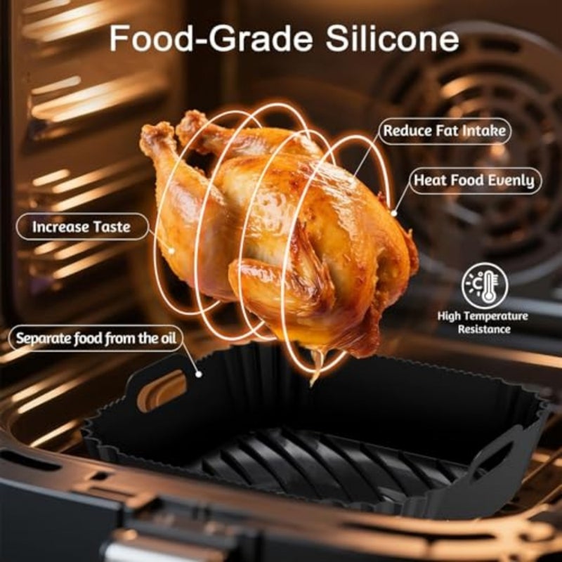 2Pack Air Fryer Silicone Liners, Reusable Square Basket Baking Tray for 4-6Qt Air Fryer, Oven, Microwave, Food Grade Non-Stick Cooking Accessories, Large Air Fryer Mats - Image 4