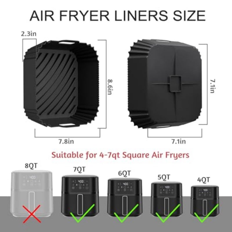 2Pack Air Fryer Silicone Liners, Reusable Square Basket Baking Tray for 4-6Qt Air Fryer, Oven, Microwave, Food Grade Non-Stick Cooking Accessories, Large Air Fryer Mats - Image 3