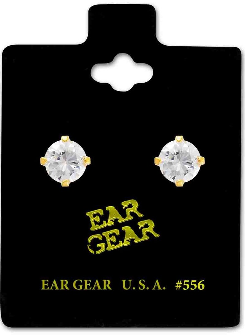 EAR GEAR 24K Gold Plated Earring 6mm Cubic Zirconia Stone Made in USA - Image 2