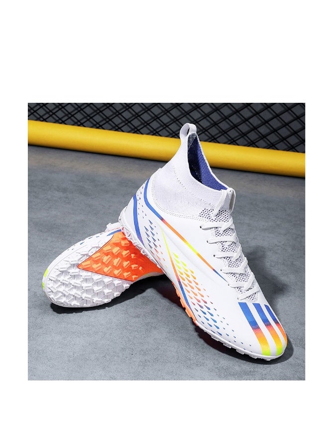 بيوينتي أحذية رياضية قصيرة المدبب، أحذية تدريب TF، أحذية كرة القدم غير قابلة للانزلاق (مدبب قصير لون أبيض ساطع)، مقاس 39 - Image 1