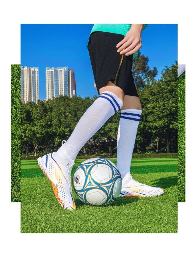 بيوينتي أحذية رياضية قصيرة المدبب، أحذية تدريب TF، أحذية كرة القدم غير قابلة للانزلاق (مدبب قصير لون أبيض ساطع)، مقاس 39 - Image 2