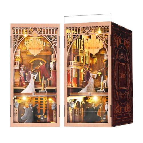 MiniCity DIY Book Nook Kit for Adults 3D Wooden Puzzle Bookend Bookshelf Insert Decor with LED Light and Dust Cover Phantom of The Opera - Image 1