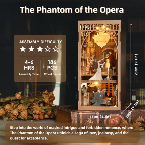 MiniCity DIY Book Nook Kit for Adults 3D Wooden Puzzle Bookend Bookshelf Insert Decor with LED Light and Dust Cover Phantom of The Opera - Image 5