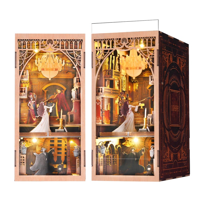 MiniCity DIY Book Nook Kit for Adults 3D Wooden Puzzle Bookend Bookshelf Insert Decor with LED Light and Dust Cover Phantom of The Opera - Image 3