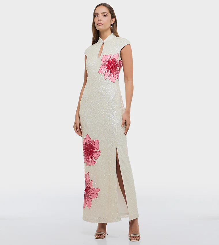 بي سي بي جي BCBG Sequined Florel Midi Dress
