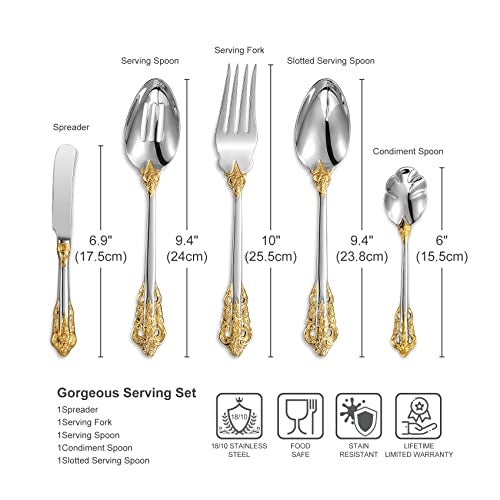 KEAWELL Gorgeous 5Piece 1810 Stainless Steel Hostess Serving Utensil Set Dishwasher Safe Gold Accent - Image 3