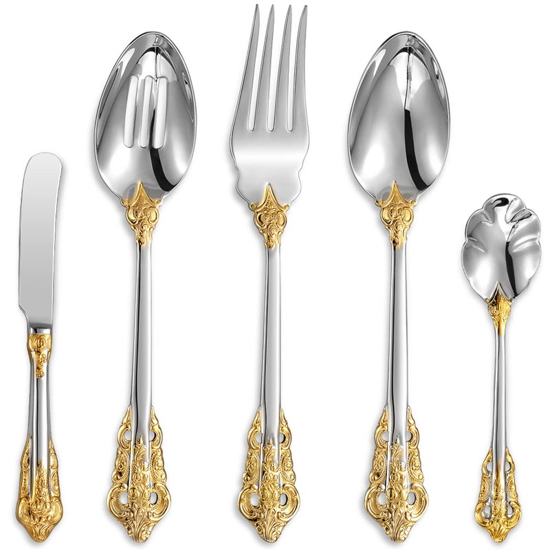 KEAWELL Gorgeous 5Piece 1810 Stainless Steel Hostess Serving Utensil Set Dishwasher Safe Gold Accent - Image 2