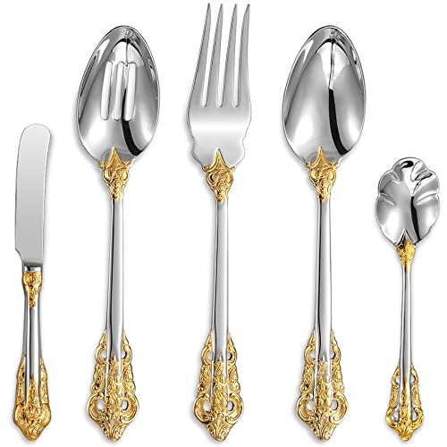 KEAWELL Gorgeous 5Piece 1810 Stainless Steel Hostess Serving Utensil Set Dishwasher Safe Gold Accent - Image 1