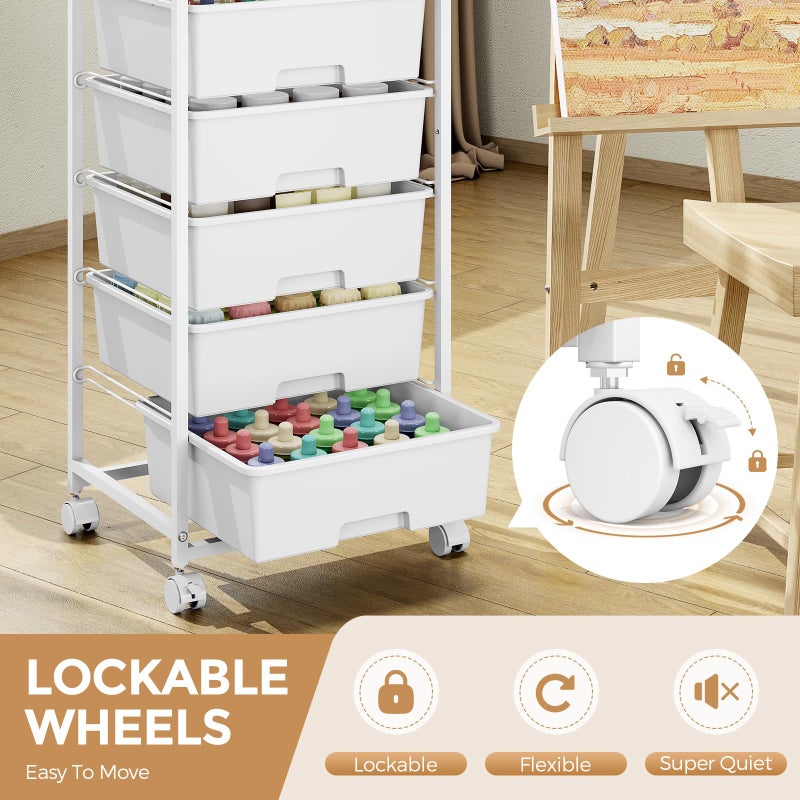 APEXCHASER Rolling Storage Cart with 6 Drawers and Wooden Tabletop, Lockable Wheels Utility Cart for Art Studios, Office Supplies & Craft Room Organization (White) - Image 5