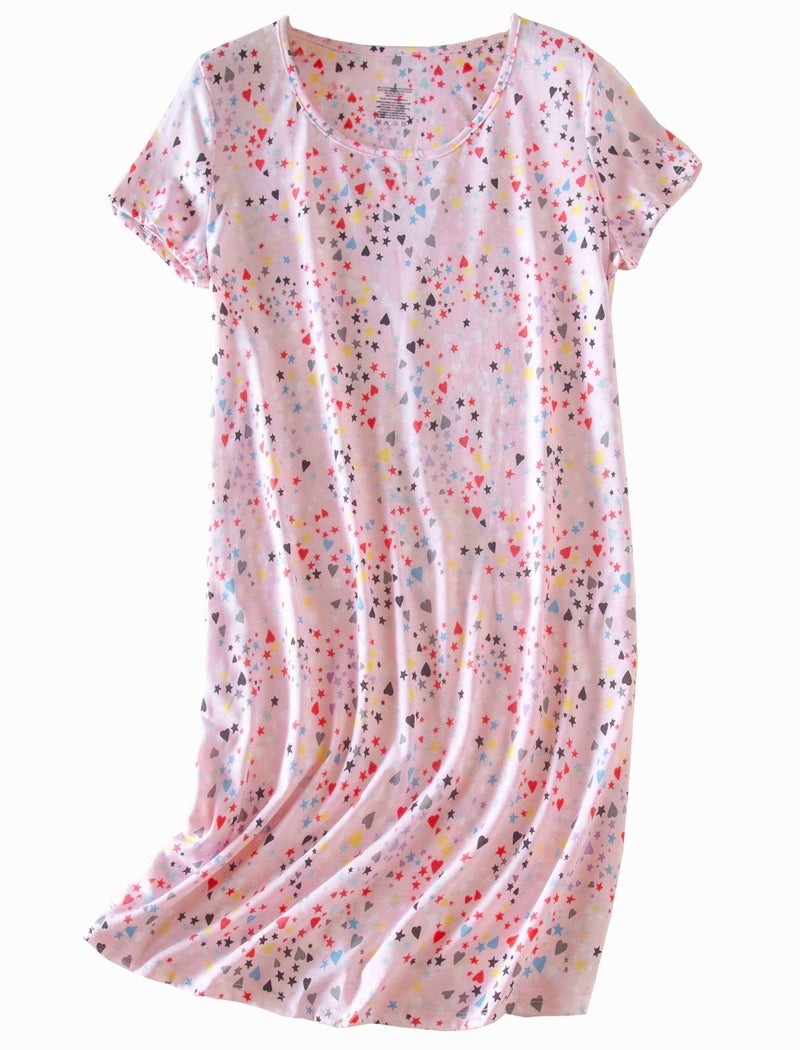 PNAEONG 3 Pack Women's Cotton Nightgown Sleepwear Short Sleeves Shirt Casual Print Sleepdress Good Night+Coffee+Pink-XL - Image 4