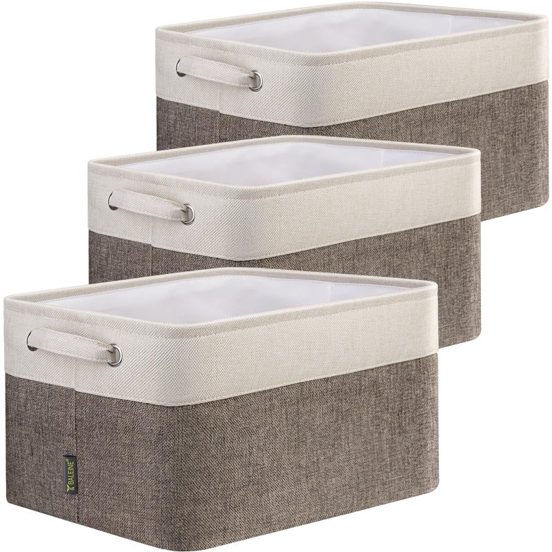 BALEINE 3 Pack Fabric Storage Bins for Shelves Linen Storage Baskets for Organizing Decorative Closet Bins for Clothes Home Brown 15x11x95