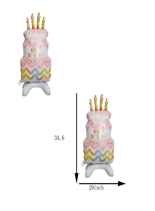 CSTYWC 2PCS Pink Happy Birthday Cake Foil Balloons Large Standing Helium Balloons Funny Birthday Balloon For Girls Women Boys Birthday Party Decorations - Image 2