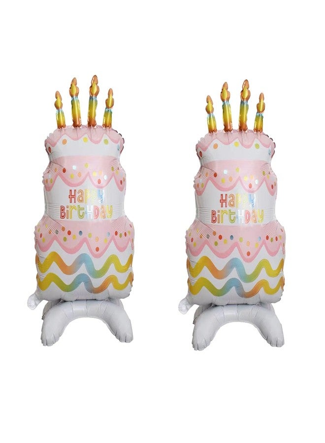 CSTYWC 2PCS Pink Happy Birthday Cake Foil Balloons Large Standing Helium Balloons Funny Birthday Balloon For Girls Women Boys Birthday Party Decorations - Image 1