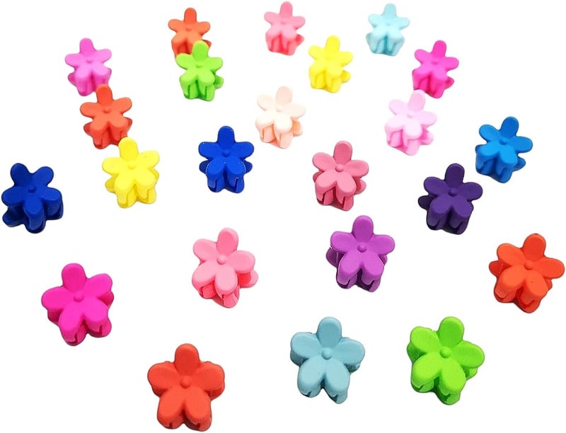 24pcs Multicoloured Flower Mini Hair Claw Clips Clamps Plastic Styling Small Hair Clips Grips Pins Womens Hair Accessories Size 14CM Multicoloured