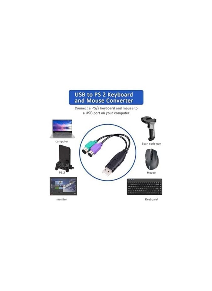 ماركة غير محددة كيبل تحويل USB إلى PS2 - يدعم لوحة المفاتيح، الماوس، والماسح الضوئي - كيبل ذكر إلى أنثى عالي الجودة  - Image 2