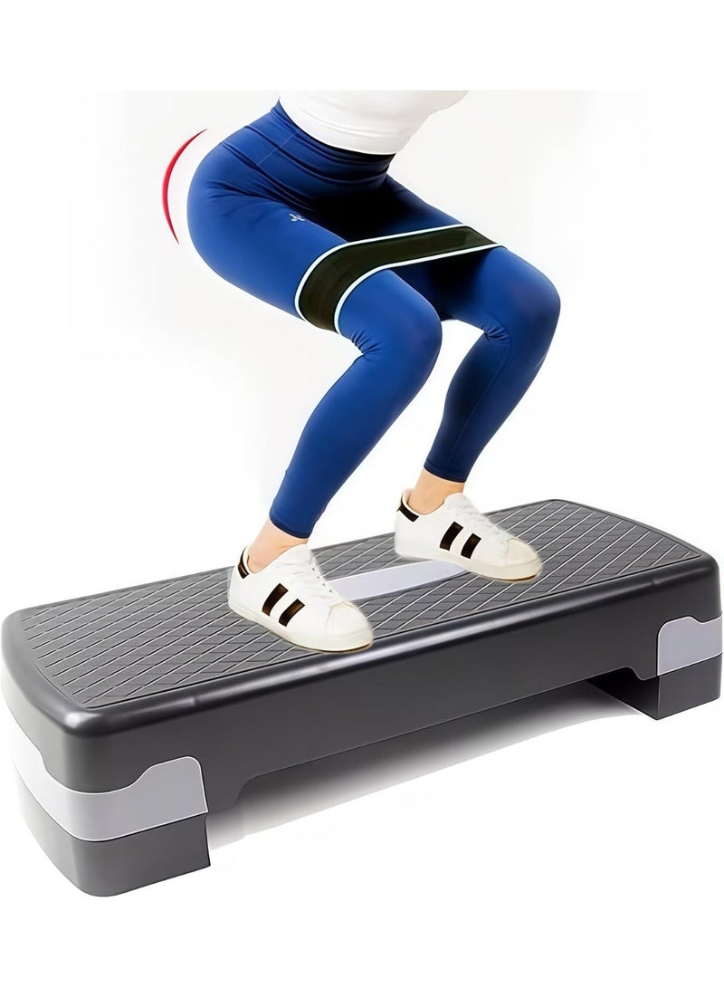 MD Stay Fit Adjustable Aerobic Step Platform with 2 Height Levels 10cm and 15cm Fitness Stepper 68x28cm Grey - Image 1