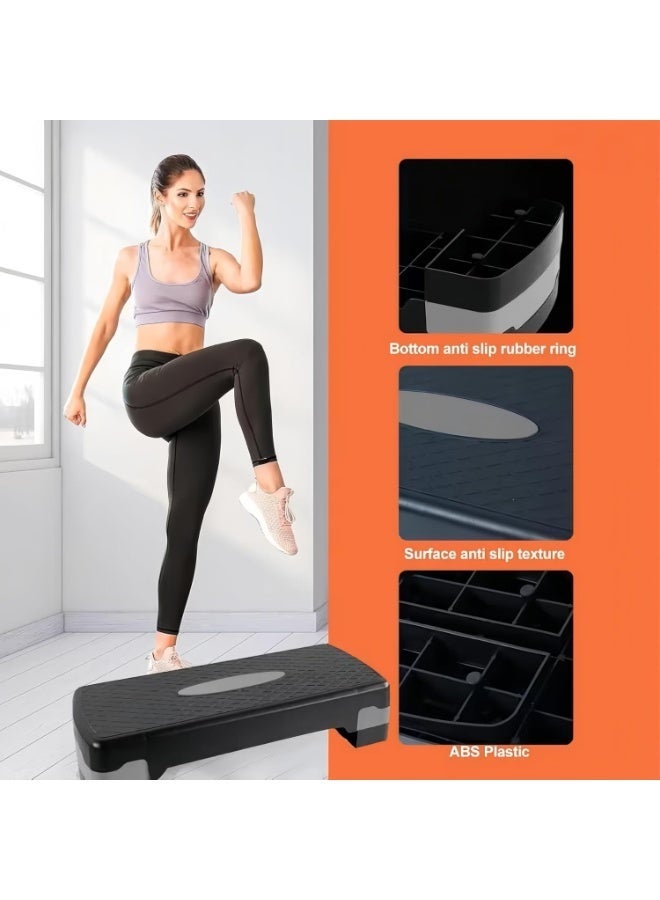 MD Stay Fit Adjustable Aerobic Step Platform with 2 Height Levels 10cm and 15cm Fitness Stepper 68x28cm Grey - Image 4