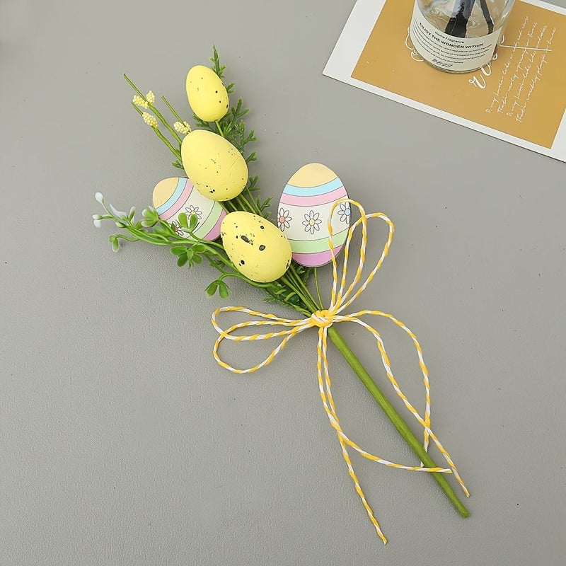 Yellow Easter Egg Bouquet Artificial Flower Set With Bows For Home Decor - Image 5