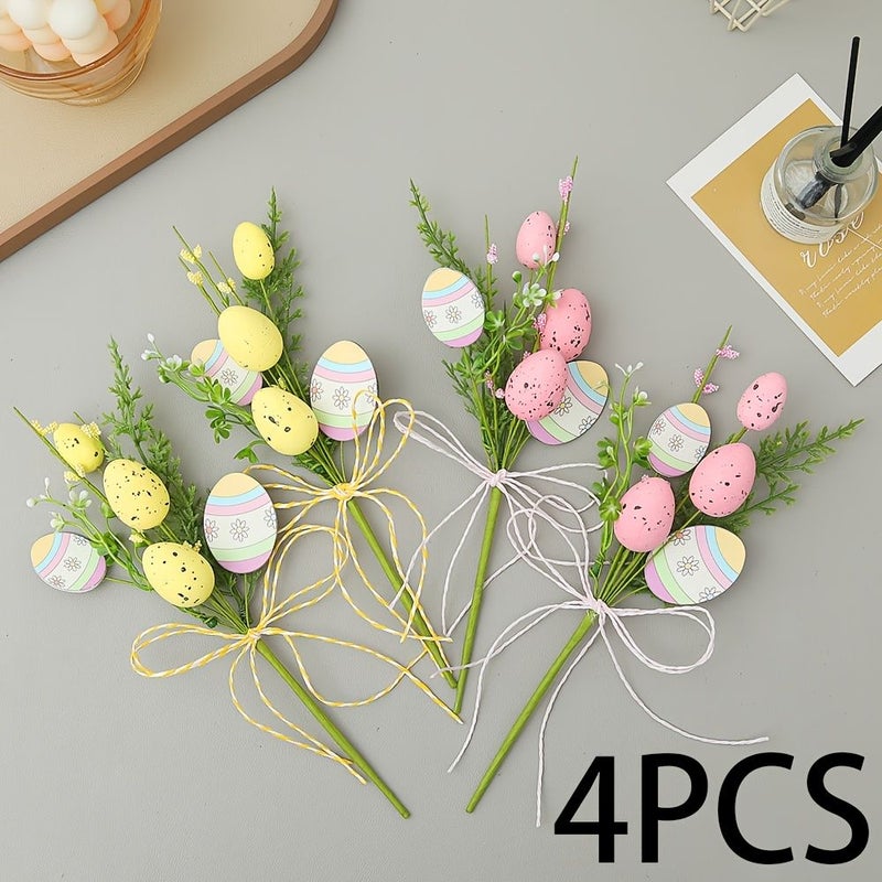 Yellow Easter Egg Bouquet Artificial Flower Set With Bows For Home Decor - Image 1