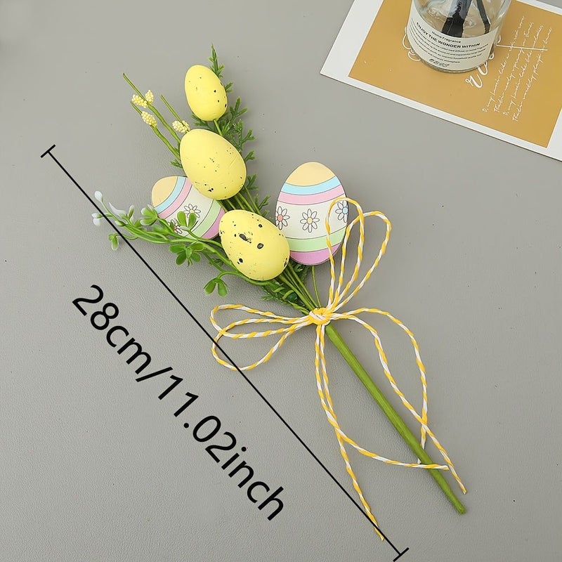 Yellow Easter Egg Bouquet Artificial Flower Set With Bows For Home Decor - Image 3
