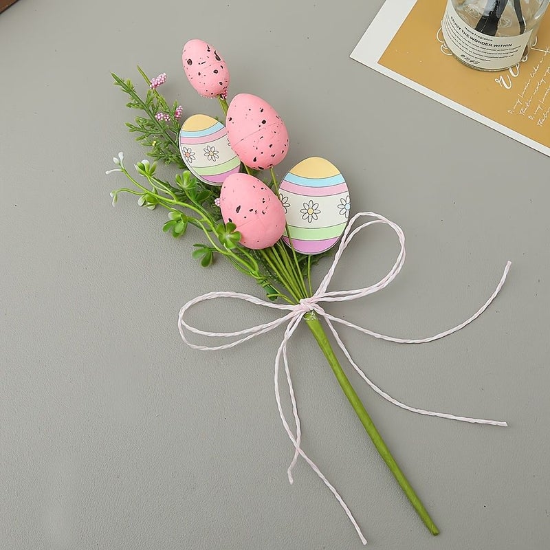 Yellow Easter Egg Bouquet Artificial Flower Set With Bows For Home Decor - Image 4