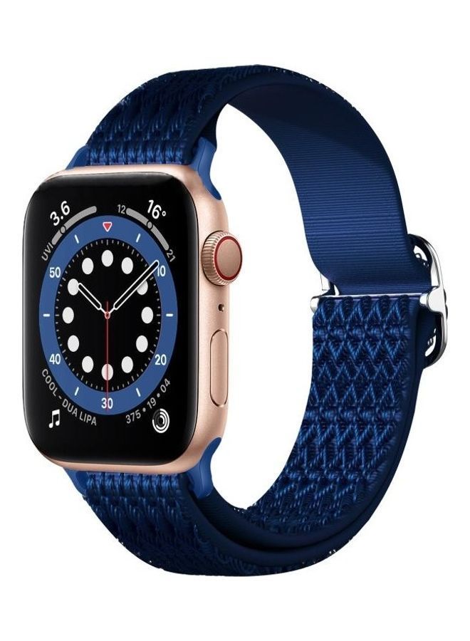 NIBEMINENT Adjustable Rhombic Texture Elastic Replacement Watchband For Apple Watch Series 7 41mm/6 & SE 5 4 40mm/3 2 1 38mm Blue - Image 5