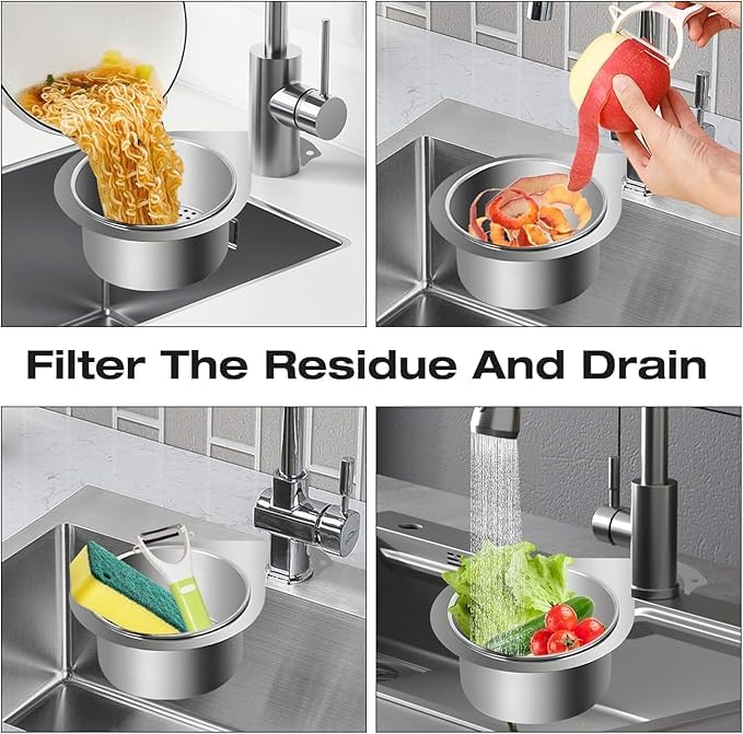 Bindex Stainless Steel Sink Strainer Basket Swan Drain Rack Multipurpose Triangle Sink Drain Basket Hanging Filtering Draining Rack for Sink Kitchen Vegetables Fruits Drain Basket Filter 7 CM - Image 2