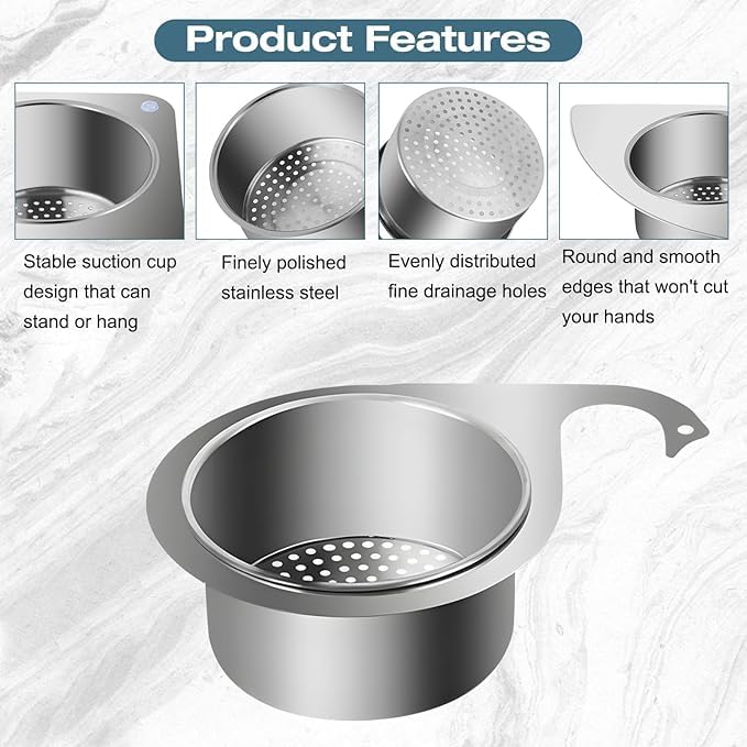 Bindex Stainless Steel Sink Strainer Basket Swan Drain Rack Multipurpose Triangle Sink Drain Basket Hanging Filtering Draining Rack for Sink Kitchen Vegetables Fruits Drain Basket Filter 7 CM - Image 5