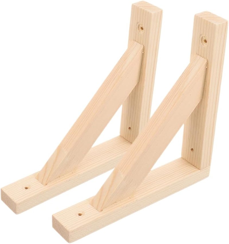 2Pcs Solid Wood Floating Shelf Brackets Heavy Duty Wall Mounted Corner Supports 12 Inch - Image 1