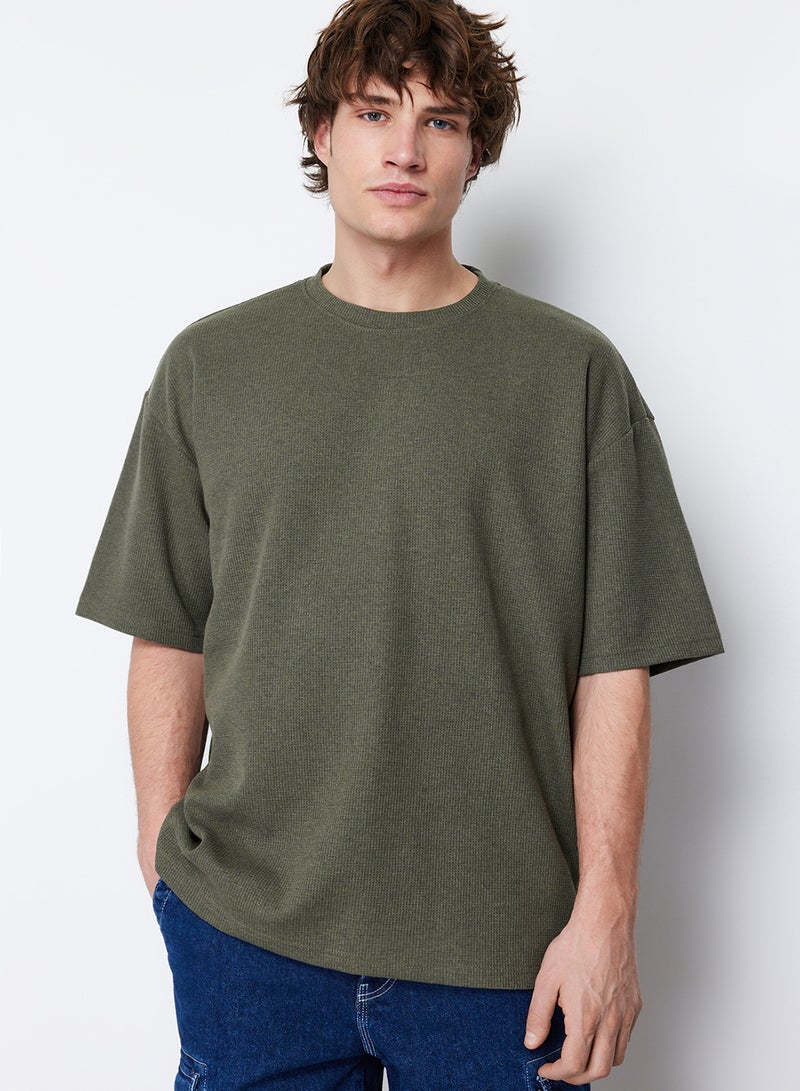 trendyol Khaki Oversize Short Sleeve Textured T-Shirt TMNSS22TS00049 - Image 1