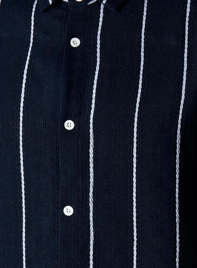 Splash FAV Men Regular Fit Collared Striped Short Sleeves Linen Blend Shirt