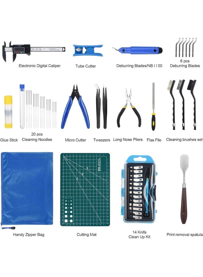 55 Pcs,3D Printer Tool Kit,Cleaning,Finishing,Measuring,Support Removal,Includes Deburring Tool,Digital Caliper,Carving knife,Wire Cutter,Cutting Mat,Brushes,Storage Bag,and more - Image 2