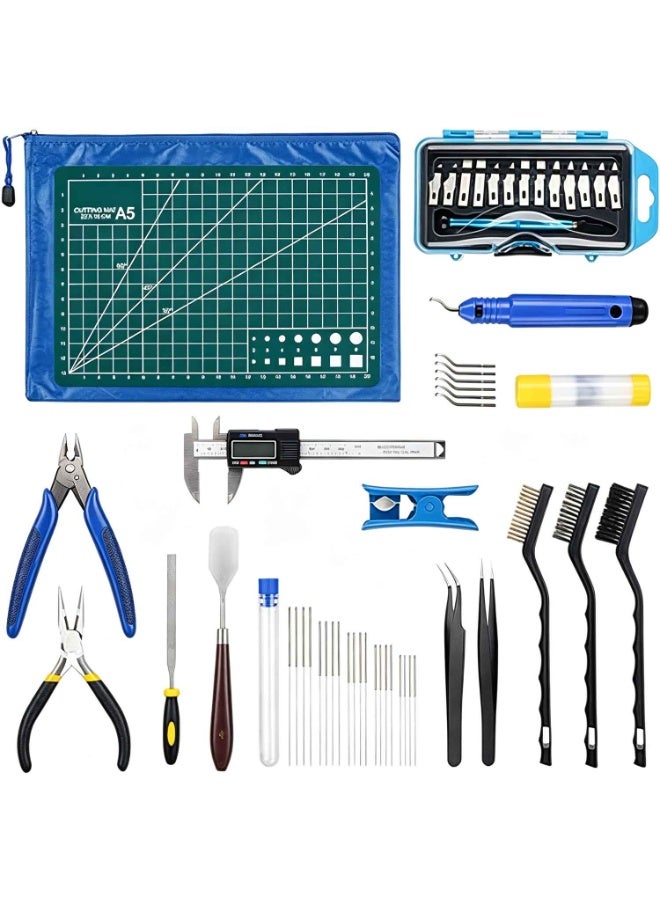 55 Pcs,3D Printer Tool Kit,Cleaning,Finishing,Measuring,Support Removal,Includes Deburring Tool,Digital Caliper,Carving knife,Wire Cutter,Cutting Mat,Brushes,Storage Bag,and more - Image 1