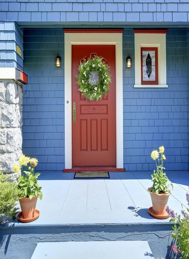 WreathDream أكاليل ربيعية اصطناعية من WreathDream للباب الأمامي، إكليل باب صيفي مزين بزهرة الجيبسوفيلا البيضاء، مناسب للباب الأمامي، للاستخدام الداخلي والخارجي، ديكورات المنازل الريفية، الشرفات، الجدران، النوافذ، والمهرجانات وحفلات الزفاف. - Image 2