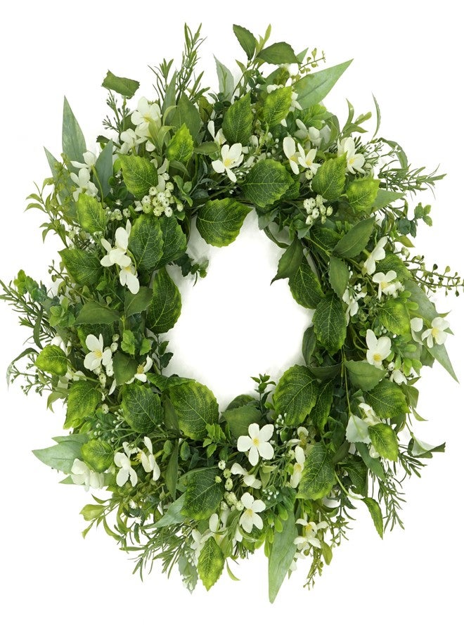 WreathDream أكاليل ربيعية اصطناعية من WreathDream للباب الأمامي، إكليل باب صيفي مزين بزهرة الجيبسوفيلا البيضاء، مناسب للباب الأمامي، للاستخدام الداخلي والخارجي، ديكورات المنازل الريفية، الشرفات، الجدران، النوافذ، والمهرجانات وحفلات الزفاف. - Image 1