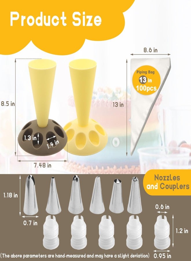LUTQ 2 Pack Piping Bag Holder - Piping Bag Holder Stand for Filling, Icing Bag Holder, Pastry Bag Holder Stand with 8 Nozzle Slots, Includes 100 Pcs 13 in Piping Bags, 6 Icing Nozzles & 5 Couplers - Image 4