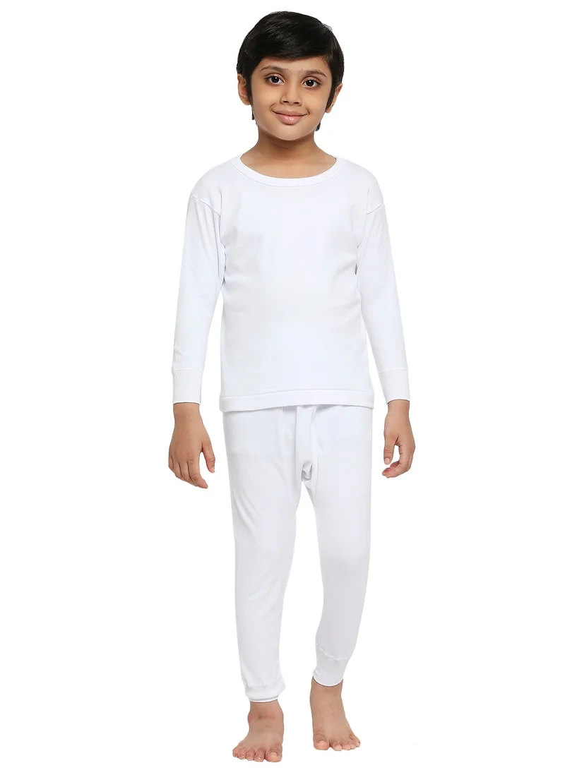 Byc Boys 100% Combed Cotton Full-Body Thermal Underwear Set Skin-Friendly Warm Winter Innerwear  (Top and Bottom) - White
